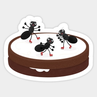 Happy ants ice skating on cookie cartoon Sticker